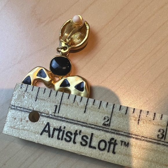 Vintage 80s Heart Clip On Earrings Gold and Black - Picture 7 of 8